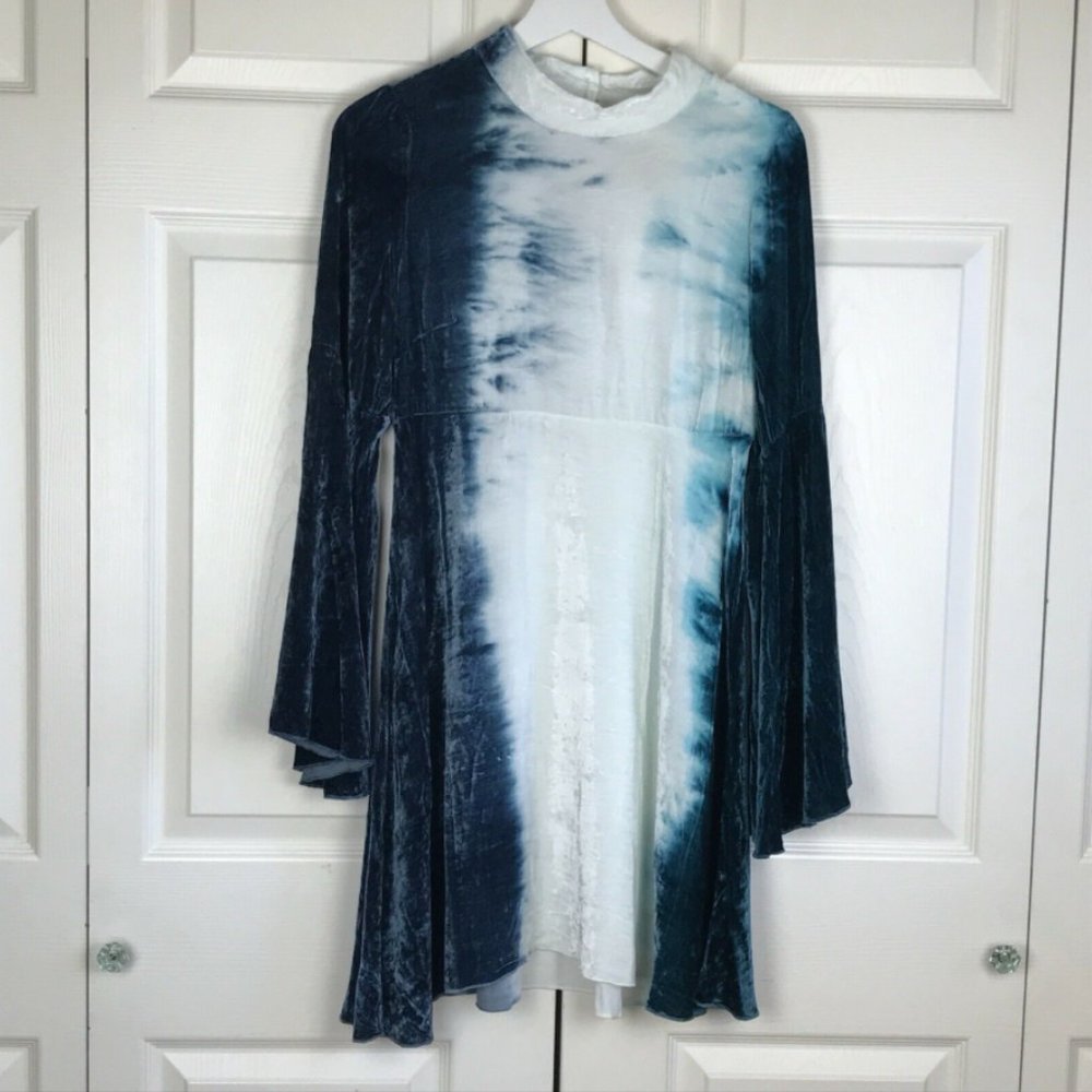 Chaser Velvet Mini Dress Tie Dye Long Sleeve XS